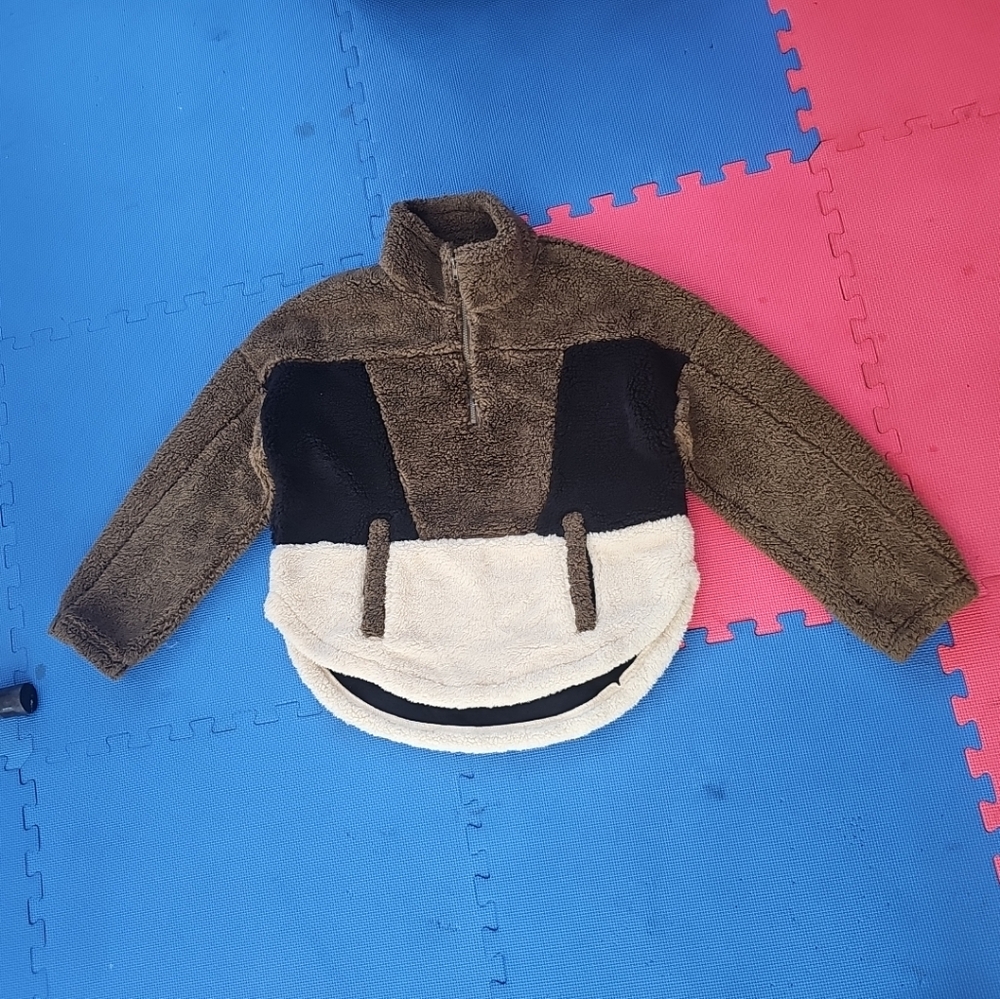 Sage Collective Arise Faux Shearling Colorblock Quarter Zip Pullover Size S